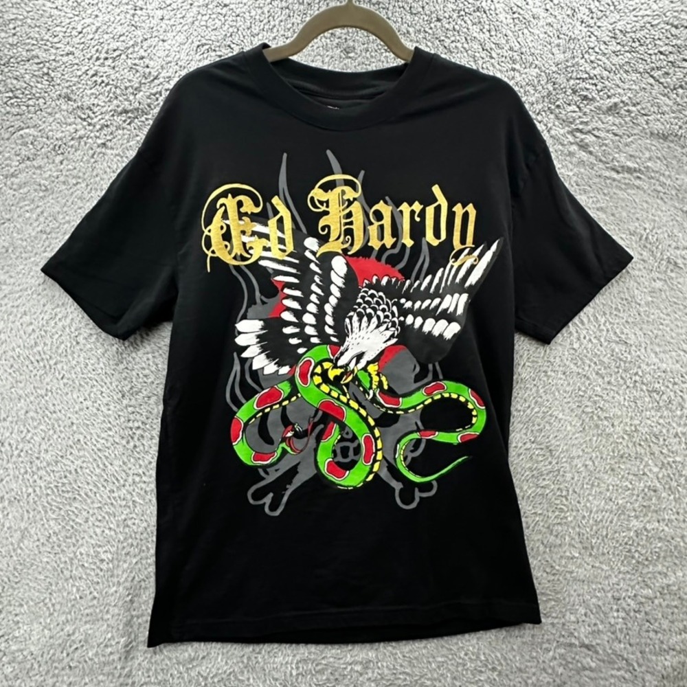 Ed Hardy Men's Medium Black Eagle Snake Graphic T-Shirt Streetwear Casual EUC